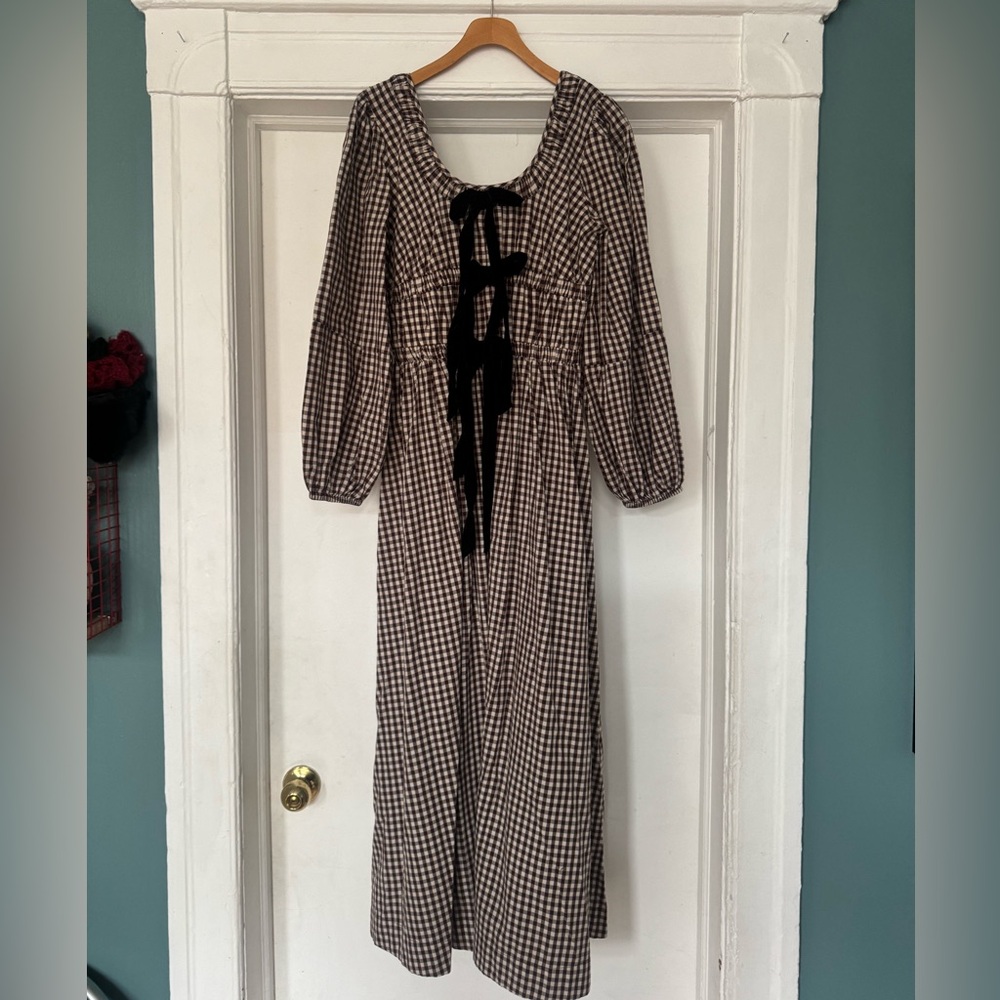 Damson Madder Dakota Bow Checked
Cotton Midi Dress Size UK 10 / US 6